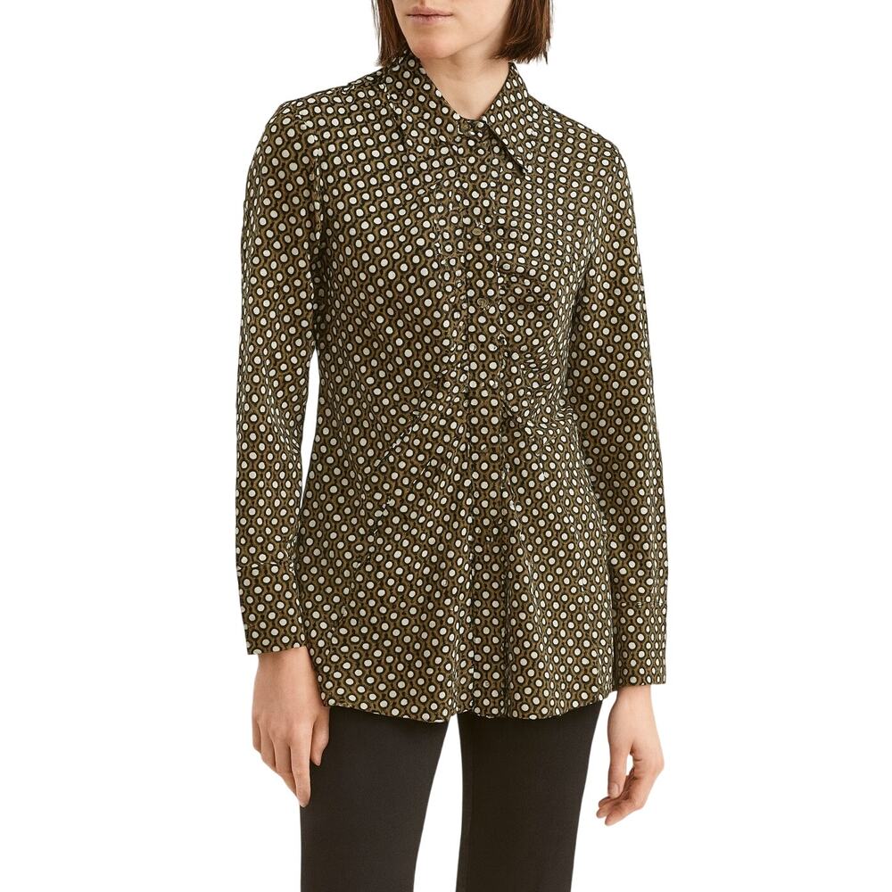 Laundry by Shelli Segal Black Geometric Polka Dot Button Down Blouse Small